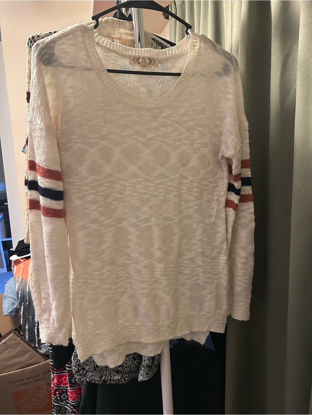Women’s Scoop Neck Knit Sweater with Striped Sleeves